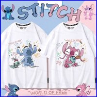 Yu3 Disney Stitch Angel cặp đôi áo thun hoạt hình áo thun mùa hè anime tay ngắn