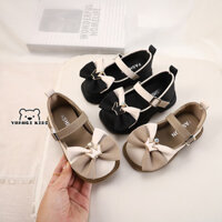 Yuanqi KIDS Bé Gái Giày Da Nhỏ Nút Màu Nơ Bơm Vương Miện Kim Cương Giả Trẻ Em Giày Công Chúa Dễ Thương