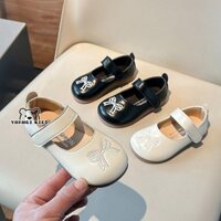 Yuanqi KIDS Cô gái dễ thương nơ da PU thêu thời trang mọi thứ đi kèm với giày đế mềm