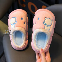 Yuanqi kids Hellobaby Dép cotton trẻ em Mùa thu đông bé trai và bé gái Dép gấu hoạt hình Giày đi trong nhà chống trượt Dép len cho trẻ em