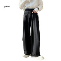 Yuanzhen  Quần có khóa kéo nam có túi Quần lụa băng ống rộng cỡ lớn dành cho nam có túi và dây thừng Quần có khóa kéo phong cách Anh sành điệu cho dạo phố hàng ngày