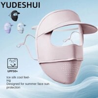 Yudeshui Summer Ice Silk Face Cover, Dây móc tai có thể điều chỉnh Kem chống nắng toàn mặt, Thoáng khí mỏng có vành mũ bảo vệ chống nắng