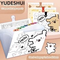 Yudhei Cartoon 12 Pocker File Folder, Túi đựng hồ sơ nhiều lớp Túi đựng giấy kiểm tra sinh viên trong suốt, Phiên bản ngang A4 Chèn Sách thông tin phân loại