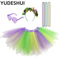 Yudhui Mardi Gras Phụ kiện trang phục, Bộ váy dự tiệc hóa trang đính cườm, Váy Tutu cầu vồng dành cho người lớn hợp thời trang thập niên 80 dành cho nữ