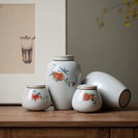 Yuebai Ru Kiln Mở Lát Trà Caddy Wake Up Tea Caddy Stoneware Bảo Quản Hộ Gia Đình Caddy Jar Phụ Kiện Lọ Kín [A100]