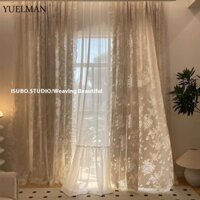 Yuelman Rèm bướm Pháp Retro ánh sáng và bóng sợi Ren phòng khách Phòng ngủ bay cửa sổ ban công Rèm váy màu be