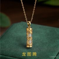 Yuerxin Vòng cổ Đá Ngọc Bích Bạc S925 Dây Chuyền Mặt Rồng Totem Hình Trụ Phong Cách Truyền thừa kinh điển Năm của cuộc đời Sinh Tiếu Long