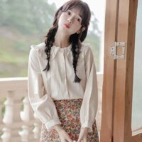 Yuewen Áo Sơ Mi Dài Tay Nữ Thu Đông Nhật Bản Búp Bê Ngọt Ngào Cổ Áo Sơ Mi Ren Rời