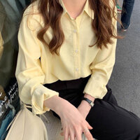 Yuewen Áo Sơ Mi Màu Vàng Nhẹ nhàng Tính khí Drape Loose Candy Áo Sơ Mi Tay Dài Áo Khoác