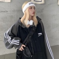 Yuewen Có Mũ Trùm Đầu Dây Kéo Cardigan Lông Cừu Lót Dày Áo Khoác Nữ Rời Dài @ -