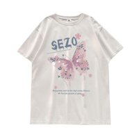 Yuewen Cotton Nguyên Chất Áo Thun Nữ Tay Ngắn Bướm Độc Đáo