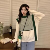 Yuewen Giả Hai Mảnh Áo Len Nữ Xuân Thu Sọc Áo Chui Đầu Vest Khâu Áo Len Top