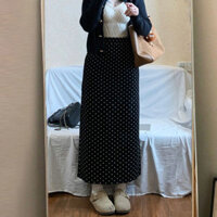 Yuewen Lông Cừu Lót Đặc Biệt Chia Chấm Bi Váy Cao Cấp Ôm Hơn Nhìn Thẳng Váy Khổng Lồ Ẩn Đáy Váy chữ a