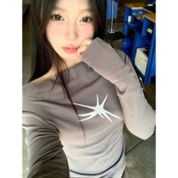 Yuewen Modal Xám Dài Tay Áo Thun Nữ Thu Đông Slim-Fit Slim Hơn Nhìn Sang Trọng Vai Nhiều Wa