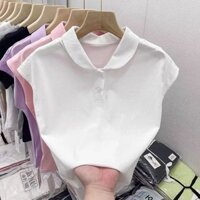 Yuewen Mùa Hè Mỏng Áo Sơ Mi polo Áo Thun Nữ Top Thời Trang Nhỏ Bay Tay Phong Cách Pháp Tính Khí Vai Trước Trắng Mặc Ngoài