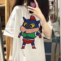 Yuewen Mùa Hè Phong Cách Mới Hoạt Hình Nhật Bản Dễ Thương Năng Động Siêu Nhân Crayon Shin-Chan Loose BF Áo Thun Nữ Tay Ngắn