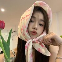 Yuewen Mục Vụ Hoa Anh Đào Tam Giác Khăn Trùm Đầu Nữ Baotou Seaside Beach Kem Chống Nắng Vuông Khăn Lụa Pháp