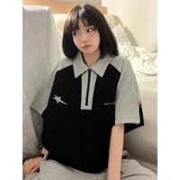 Yuewen Nhật Bản Tay Ngắn Cổ POLO Tay Ngắn Dây Kéo Áo Thun Nữ Rời INS Dạo Phố Trường Top