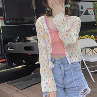 Yuewen Nhiều Màu Sắc Chấm Bi Mỏng Phong Cách Chống Nắng Áo Sơ Mi Dài Tay Nữ Voan Áo Khoác Ngắn Top