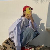 Yuewen Phong Cách Mới Xanh Trắng Sọc Áo Sơ Mi Nữ Dài Tay Retro Sọc Dọc Áo Sơ Mi Nhật Bản Bên Ngoài Mặc Giữa Chiều Dài