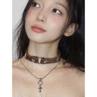 Yuewen Punk Sang Trọng Chữ Thập Mặt Dây Chuyền Hai Lớp Xếp Chồng Vòng Cổ Melade Cổ Hợp Thời Trang