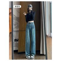 Yuewen Quần Jean Nữ Xi Măng Xám Thẳng Cao Cấp Rời Ôm Hơn Nhìn Rộng Quần