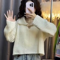 Yuewen Ve Áo Đan Top Nữ Bao Da Thịt Mở Top Áo Len Nữ Phong Cách Ngắn