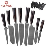 Yueyang Nhật Bản Damascus 8 Cái 4Cr13 Thép Không Gỉ Khắc Đầu Bếp Túi Thẻ Gỗ Xử Lý Dao Nhật Bản Nhà Bếp Dao