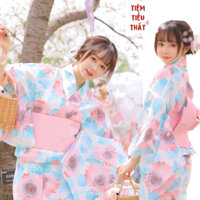 Yukata nhật bản kimono nữ hoa hồng xanh bản đẹp ( sẵn )