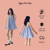 YUMI DRESS- Đầm Babydoll Yếm Sọc Xanh, Váy Babydoll Hai Dây Ngâu For Her