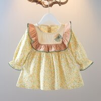 [Yumi's House] Đầm tay dài hoa nhí cổ vuông dành cho bé gái hàng Quảng Châu cao cấp