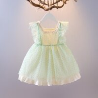 [Yumi's House] Đầm xòe hoa nhí xanh tay cánh tiên cho bé gái hàng Quảng Châu cao cấp