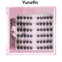 Yunafin 48 / 60 chiếc Cụm lông mi giả hình xoăn bằng len, cụm lông mi giả hình bong bóng lộn xộn màu đen, cụm lông mi giả dày đặc tự nhiên lâu trôi dành cho nữ