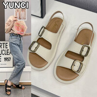 YUNCI dép đế cao dép sandal nữ dép quai ngang Sang trọng Đi biển Độc đáo Bảnh bao FPL2491UG2 39Z240926