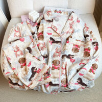 Yunduo cotton phong cách mới đồ ngủ mùa thu nữ dài tay hoạt hình dễ thương chó dự tiệc giản dị Bộ đồ mặc nhà bán buôn