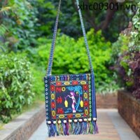 Yunnnan Phong Cách Dân Tộc Ashima Túi Đeo Vai Vải Chính Hãng Thêu Camellia Thường Ngày Túi Điện Thoại Di Động Túi Đeo Ngang Túi Khiêu Vũ