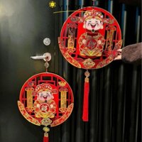 Yunrao Lắc Đầu Thần Tài, Nút thắt Trung Quốc Flannelette Thần Tài Mặt dây chuyền, Tua Rua điện vàng đỏ may mắn Trang trí năm treo