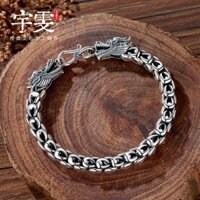 Yuwen Vòng Tay Nam s925 Bạc Đầu Rồng Vòng Tay Độc Đoán Nam Dày Retro Cặp Đôi Handmade Độc Đáo Độc Đáo