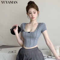 YUYAMAN áo phông áo thun nữ croptop baby tee Vintage Xu hướng Cute Trendy WTX24408ZT 25Z240617