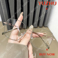 (Yuzhu) Kính mắt khung quá khổ bằng kim loại dành cho nữ Kính quang học chống ánh sáng xanh vuông