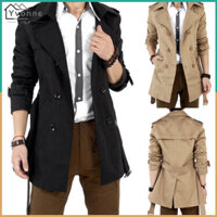 Yvone Nam Trench Coat Double Breasted Slim Fit Màu Trơn Áo khoác dài vừa phải Áo khoác ngoài (Có thắt lưng)