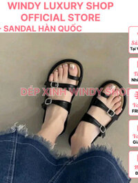 {Yy slippers} Giày Sandal nữ Hàn Quốc đế bằng 2cm, quai ngang có khóa điều chình bề rộng - basic bề