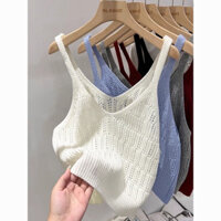 Yy Thiết Kế Sense Cổ Chữ v Dệt Kim Áo Nữ Mùa Hè 2024 Hàng Châu Âu Áo Sơ Mi Nhỏ Bán Chạy Slim fit Ngắn Sling Nhỏ