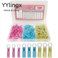 Yylingx 120 CÁI Đầu nối dây co nhiệt, Đầu nối mông cách nhiệt Spade Ring Splice, Thiết bị đầu cuối uốn dây điện Polyolefin bằng đồng chống nước nhiều màu