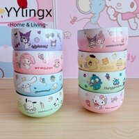 YYlingx Bát tròn YYLINGX, Kawaii Cinnamoroll Hello Kitty Bát thép không gỉ, Anime dễ thương Kuromi Bộ đồ ăn hai lớp Bộ đồ ăn cách nhiệt Bát trẻ em