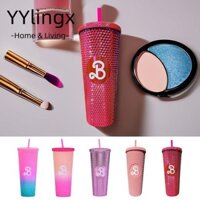 YYlingx Bình Nước Có Ống Hút Màu Hồng Lấp Lánh Dành Cho Búp Bê Barbie / Văn Phòng / Trường Học