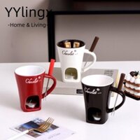 Yylingx Chocolate Melting Mug, Nồi Kem Nóng Mini Có Nĩa Chocolate Fondaue Mug, Gốm Sứ Phô Mai Bơ Nóng Chảy Cốc