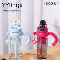 Yylingx Cốc Nước Thể Thao, Chai Nước Hoa Silicon Chống Rò Rỉ, Di Động Có Tay Cầm Cốc Nhựa Dung Tích Lớn 1200ml Cô Gái