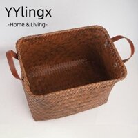 YYlingx Giỏ đựng đồ, Giỏ đựng quần áo bẩn màu nâu di động, Giỏ dệt mây giả 38cm Giặt ủi