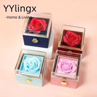 YYlingx Hộp đựng đồ trang sức xoay, Hộp quà hoa hồng trong suốt hoa xà phòng, Acrylic sáng tạo có túi quà Hộp nhẫn hoa hồng vĩnh cửu Ngày lễ tình nhân